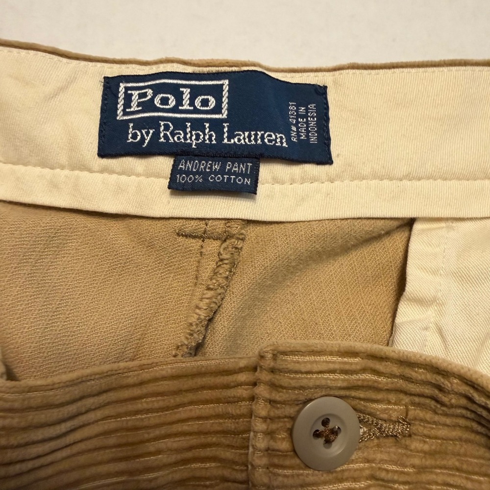 Polo Ralph Lauren Andrew Pant Tan Wide Wale Corduroy Pleated Mens 32x30 Beige - Picture 4 of 10